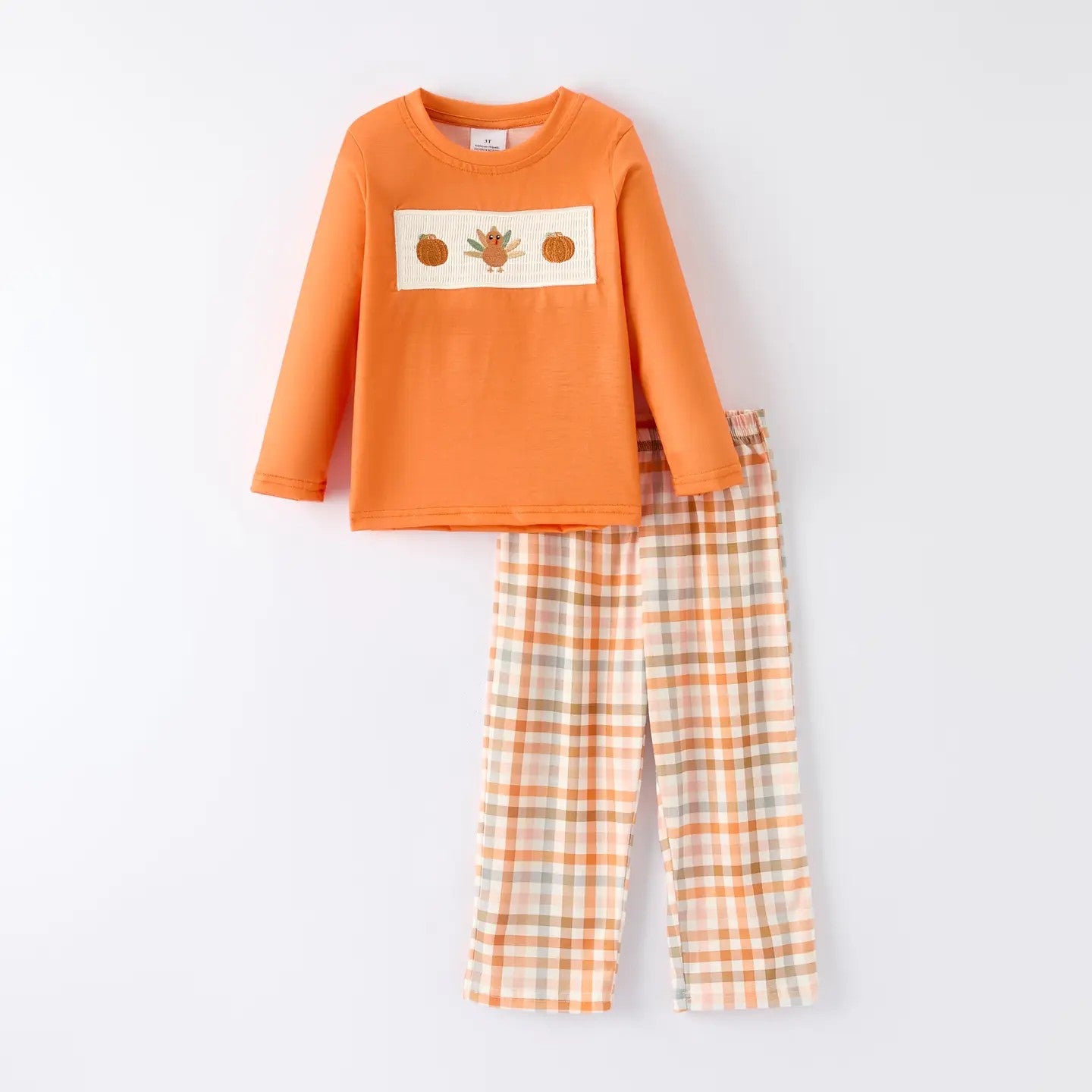 Boy Orange Smock Thanksgiving Outfit 3-4 week tat