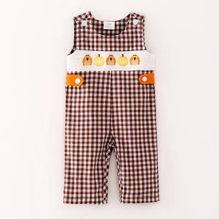 Boy Thanksgiving Smocked Overalls 4-5 week tat