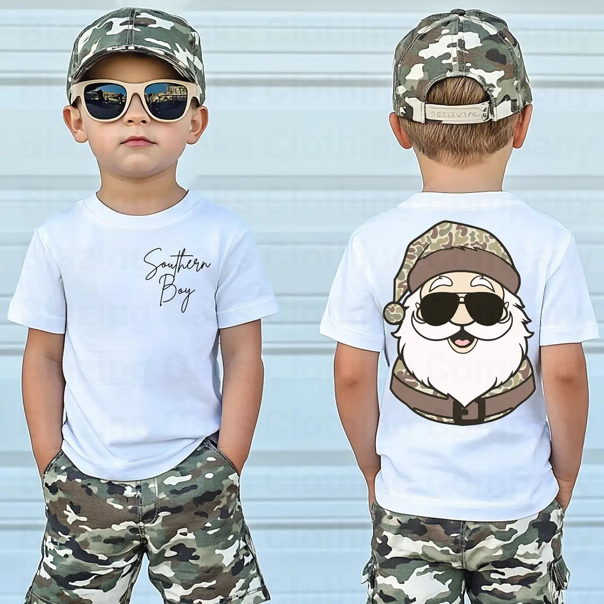 Boy's Camo Santa Shirt 4-6 week tat