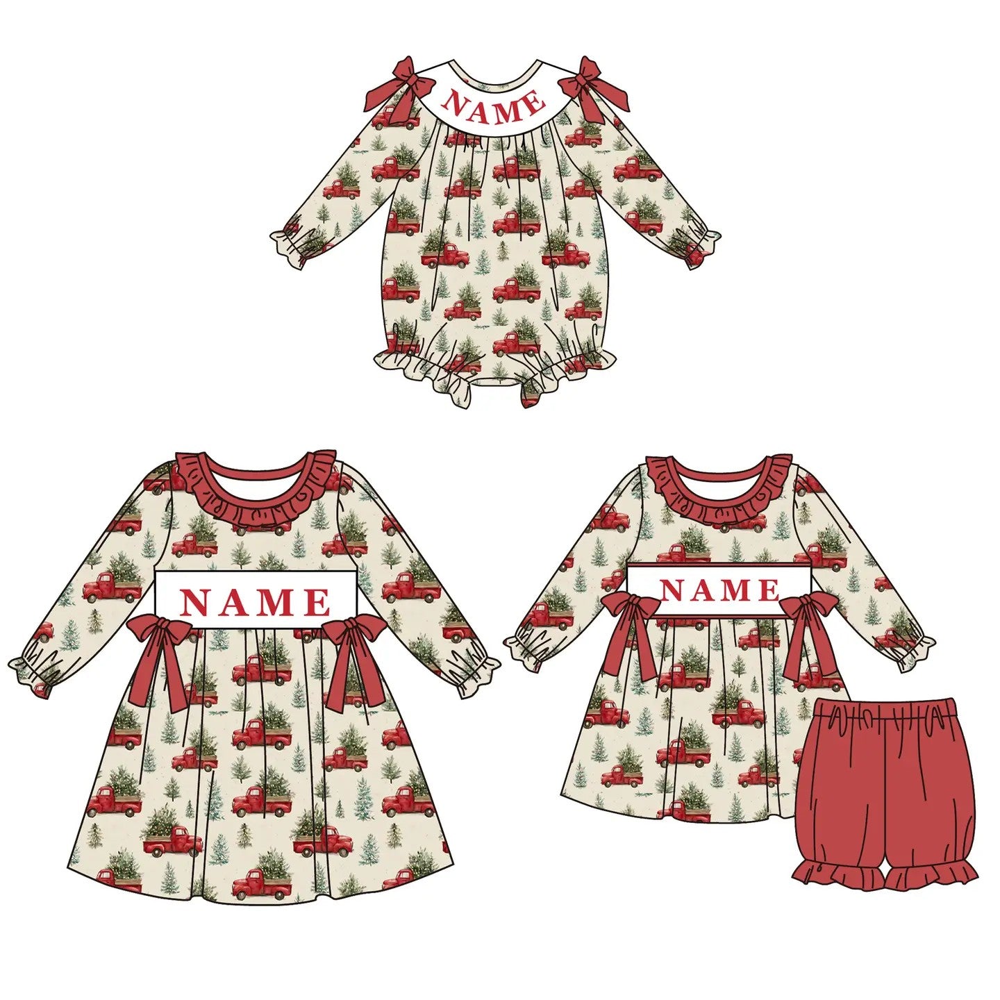 Children's Christmas Tree Smock 4-5 week tat PLEASE ADD IN CUSTOM ROMPER OR BABY SET and leave name