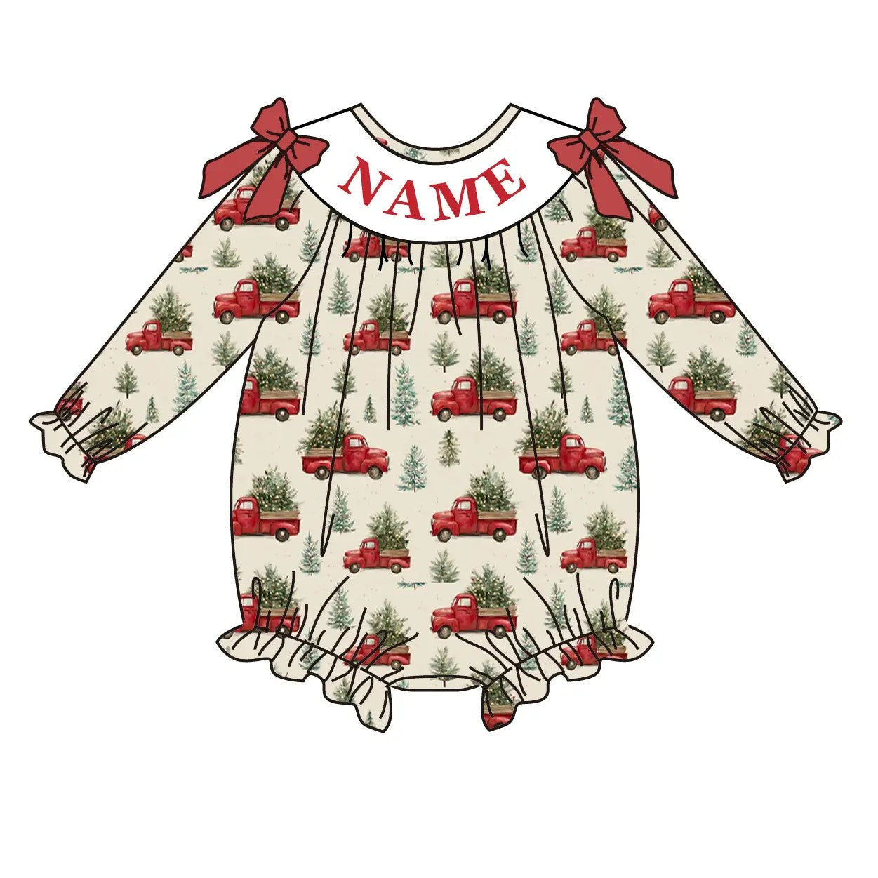 Children's Christmas Tree Smock 4-5 week tat PLEASE ADD IN CUSTOM ROMPER OR BABY SET and leave name