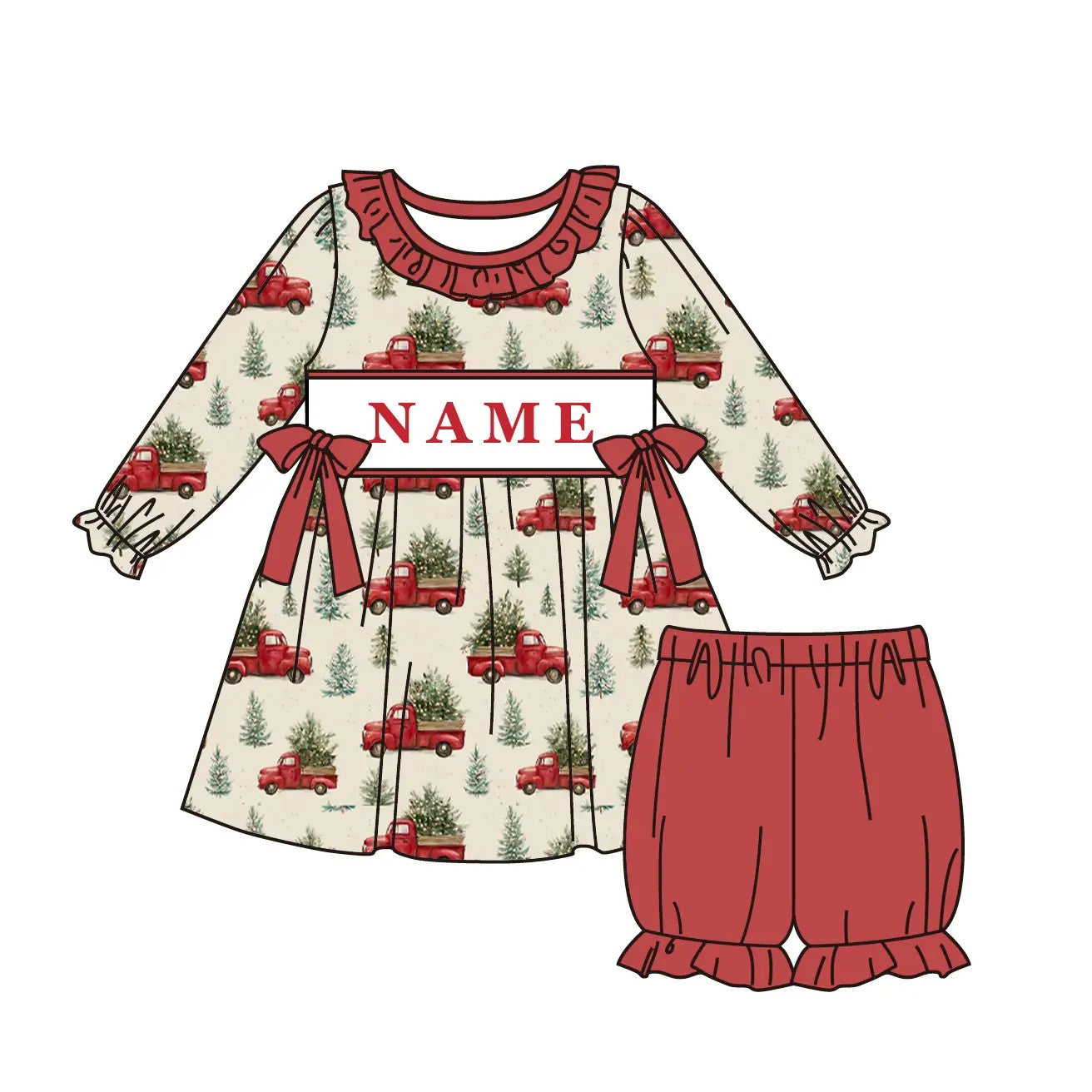 Children's Christmas Tree Smock 4-5 week tat PLEASE ADD IN CUSTOM ROMPER OR BABY SET and leave name