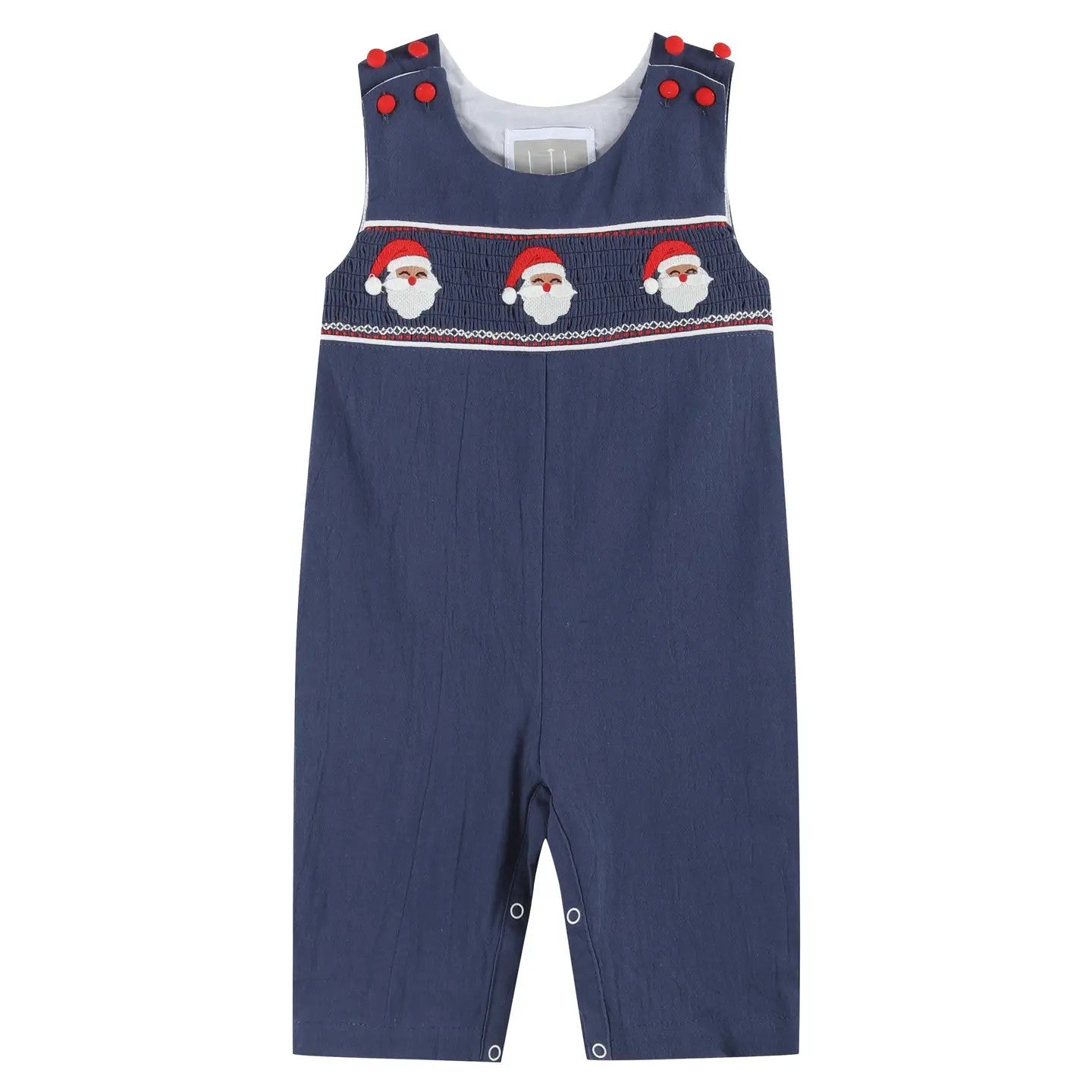 Boy's Navy Santa Smocked Overalls 1-2 week tat