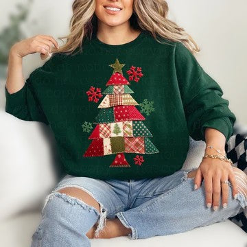Women's Patchwork Christmas Tree Shirt 5-7 day tat