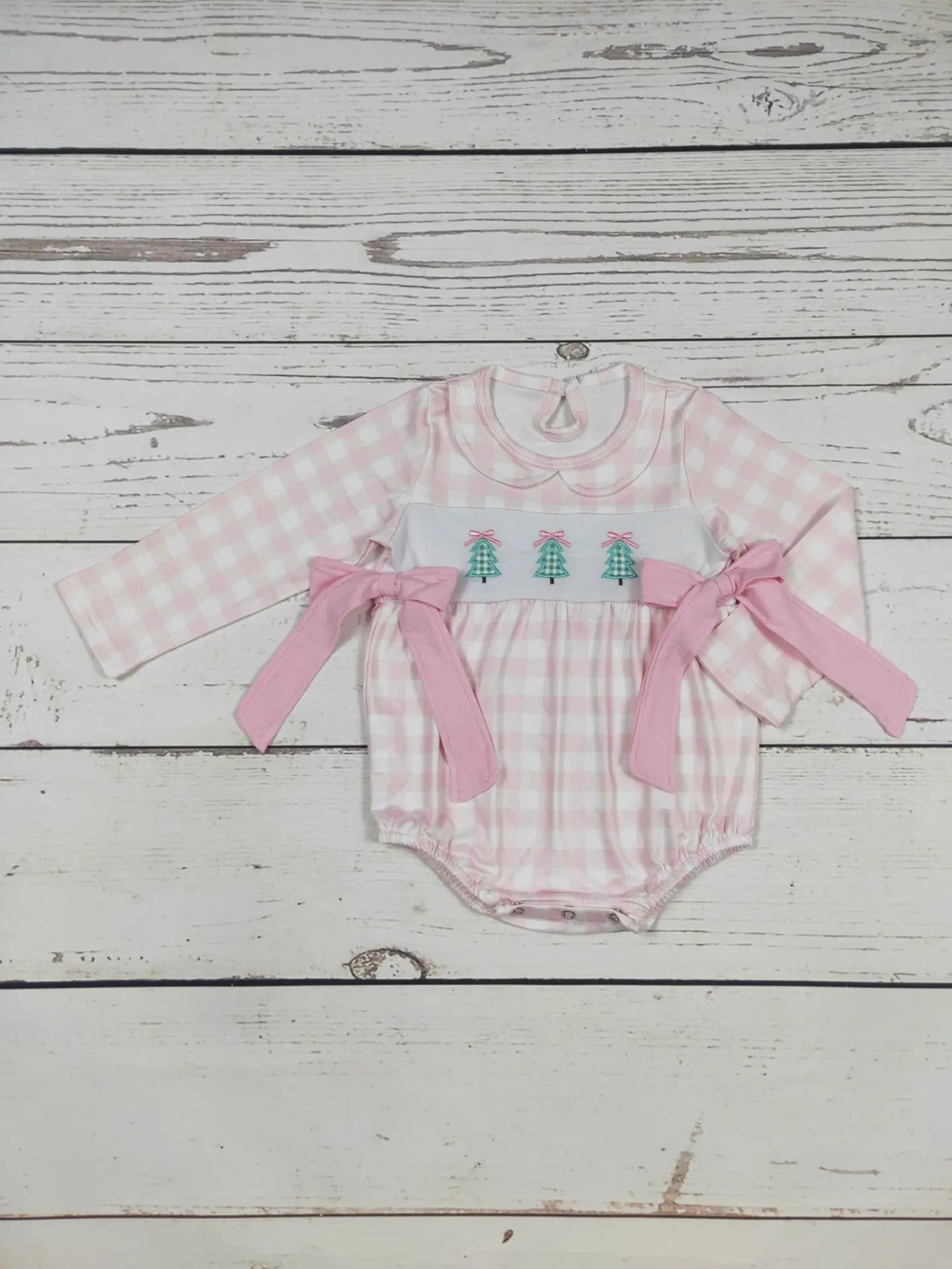 Girl's Pink Gingham  Christmas Smock  7 day tat