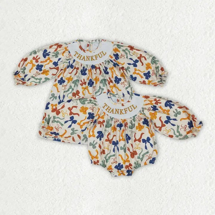 Thankful Bow Girl Smocked Dress 2-3 week tat