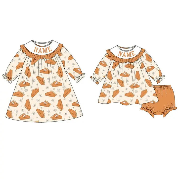 Thanksgiving Pie Girl's Smocked Outfit 3-5 week tat LEAVE NAME IN CUSTOM BOX