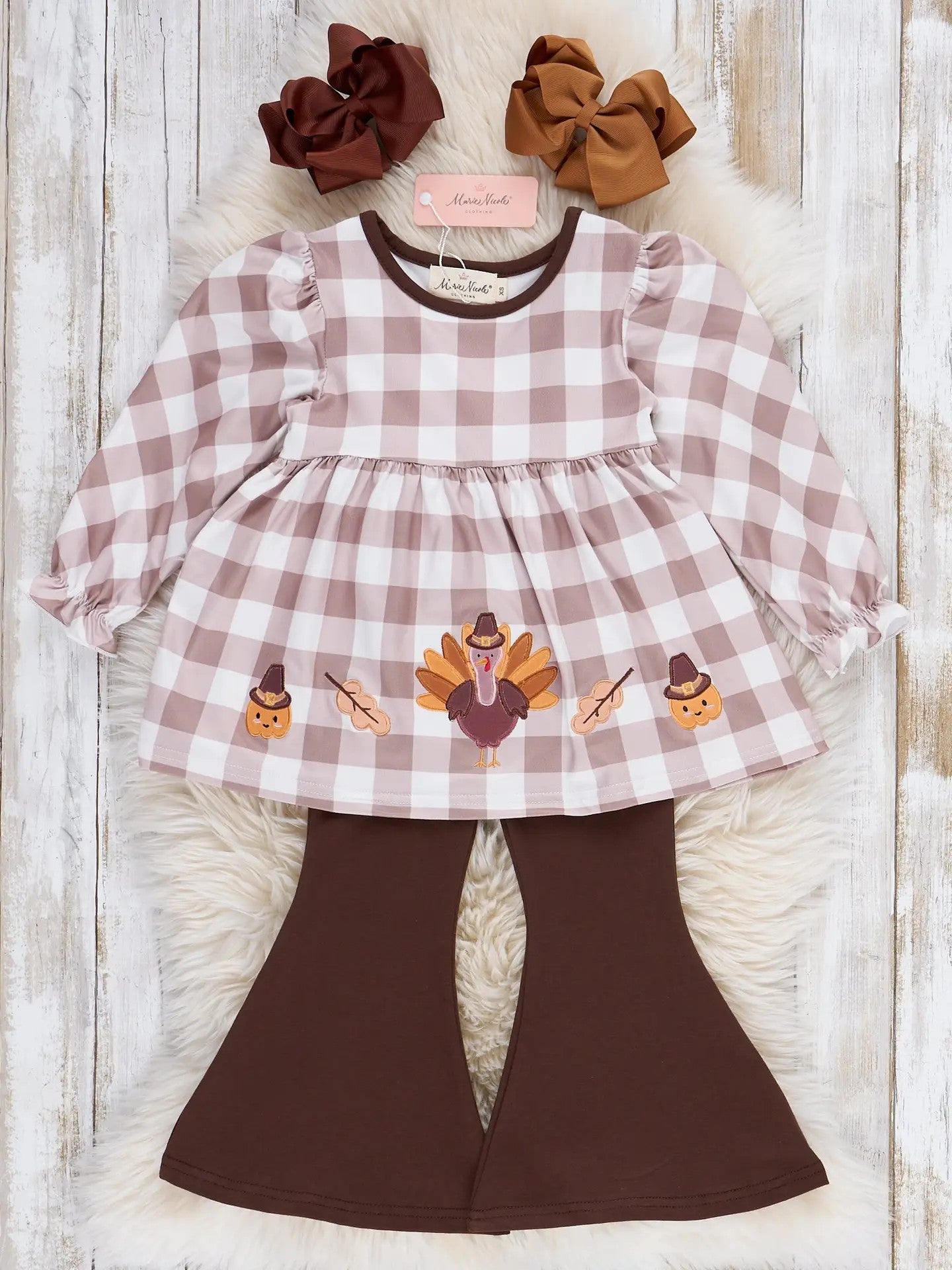 Girl's Turkey Gingham Bell Bottom Outfit 1-2 week tat