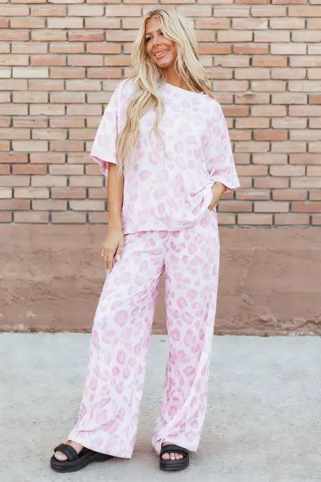Women's Pink Leopard Print Matching Set 2-3 week tat