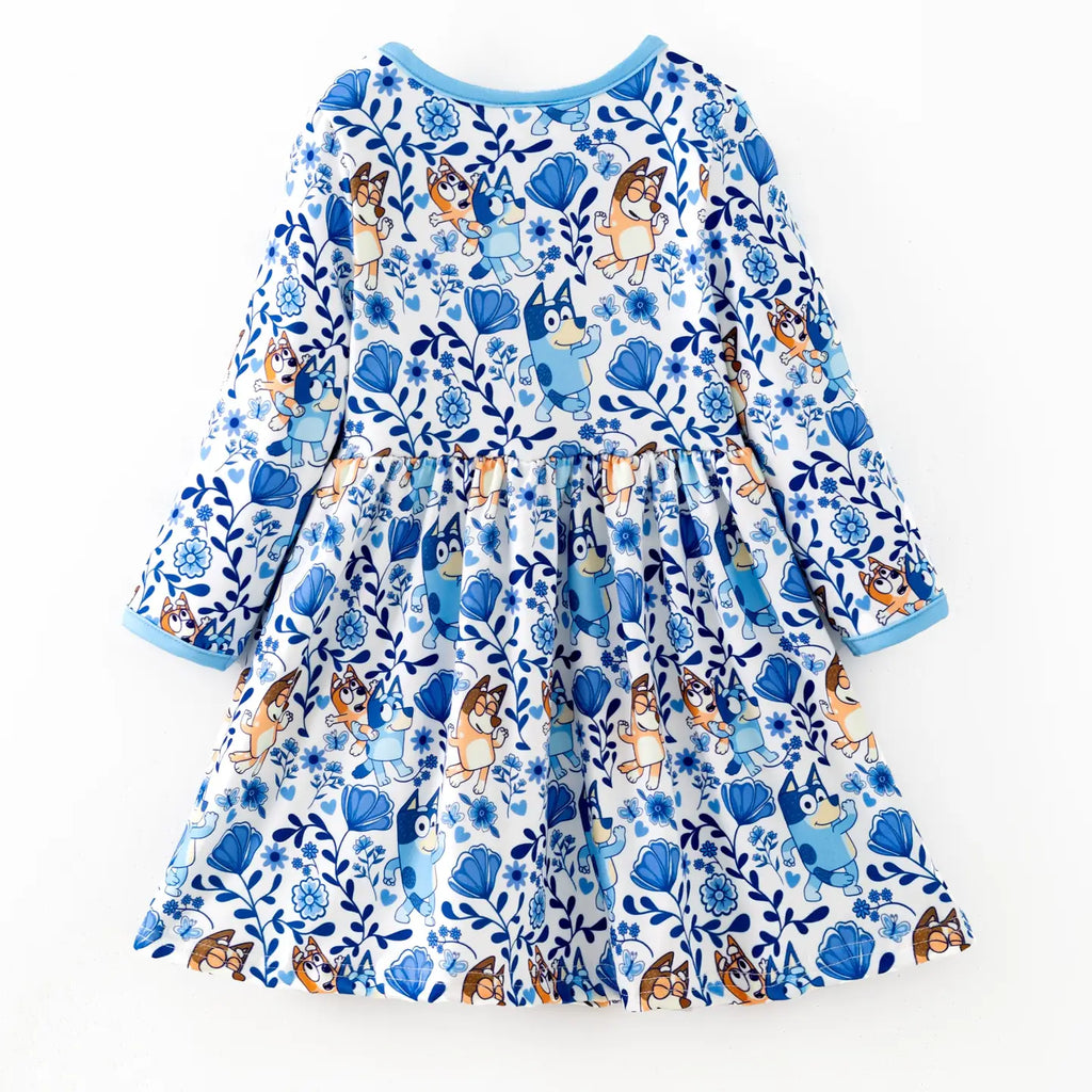 Girl's Blue Dog Dress 2-3 week tat