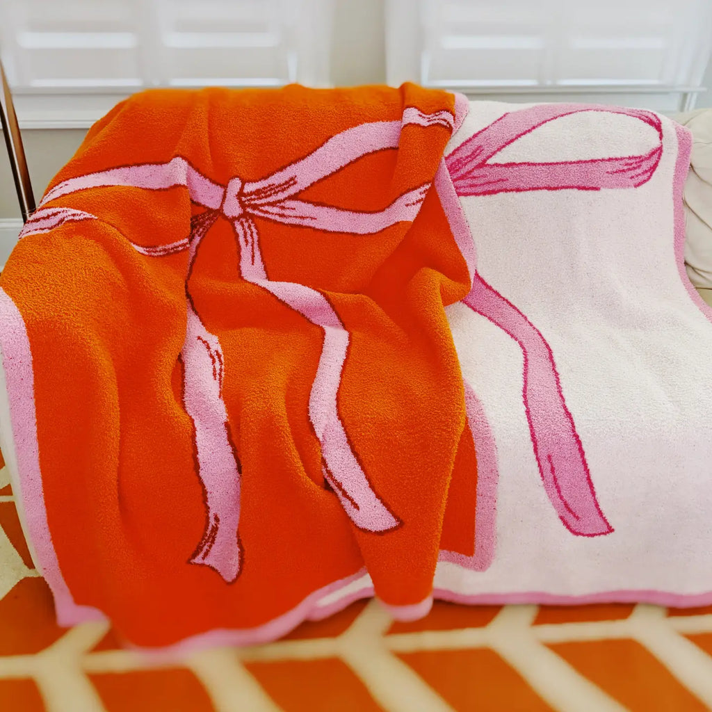 Orange and Pink Bow Luxury Blanket 1-2 week tat