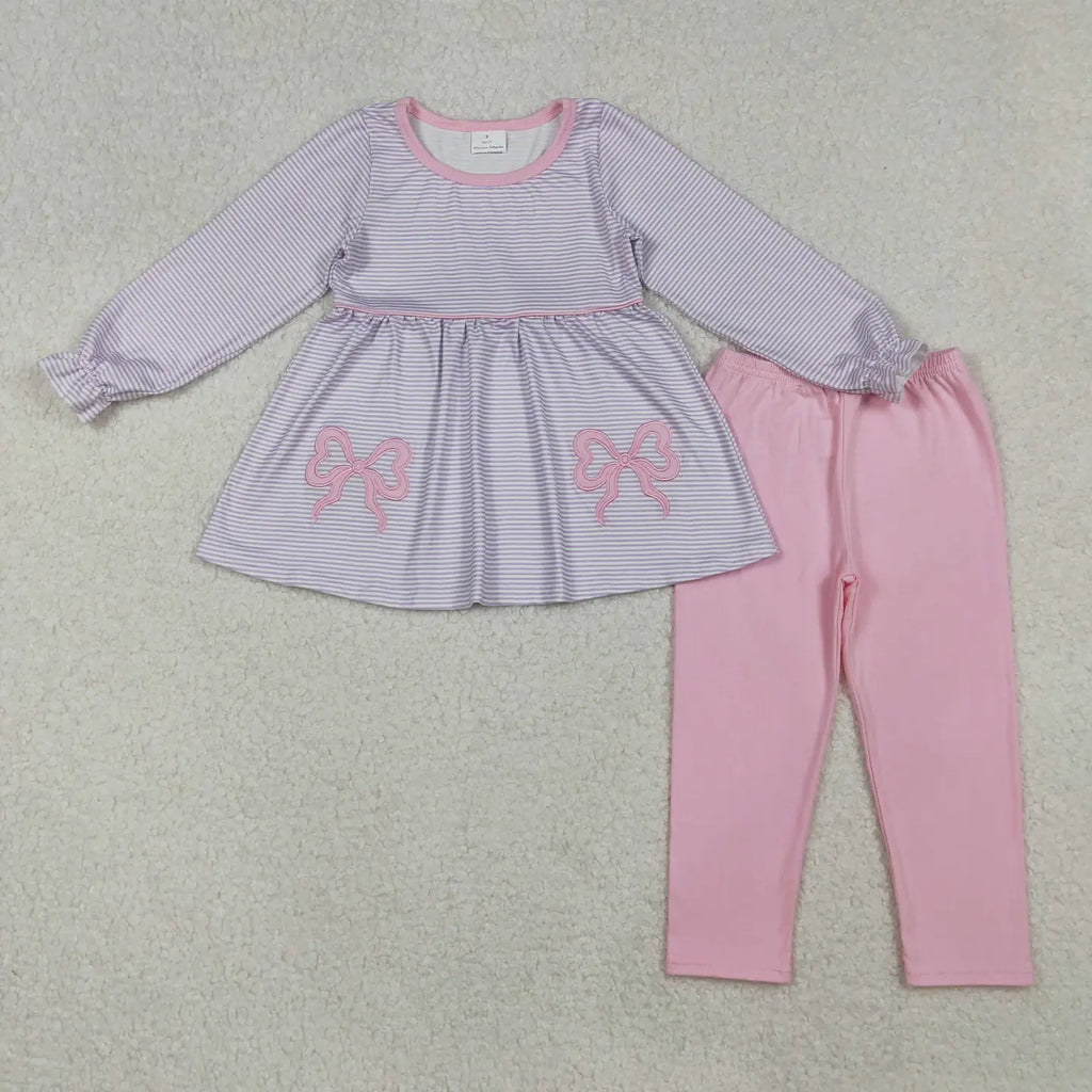 Bow and Striped Girl's Outfit 1-2 week tat