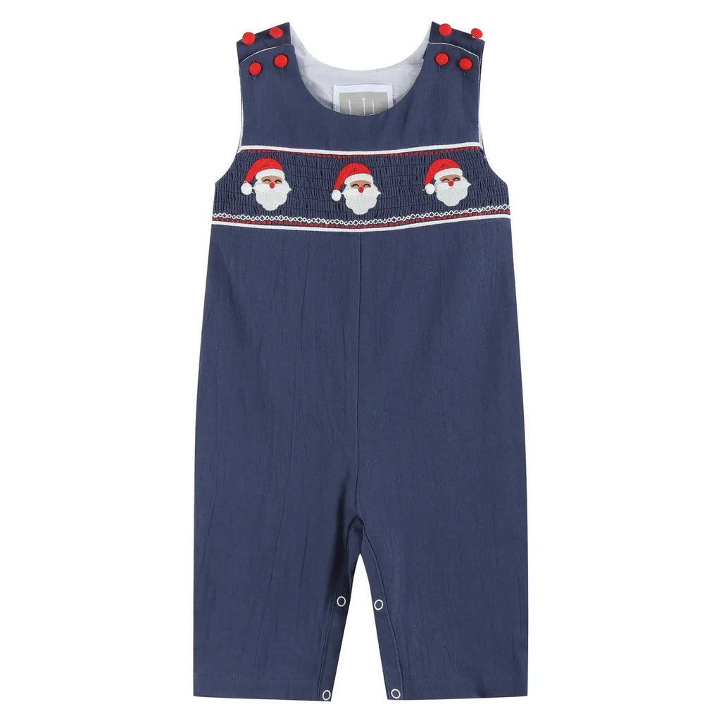 Boy's Navy Santa Smocked Overalls 1-2 week tat