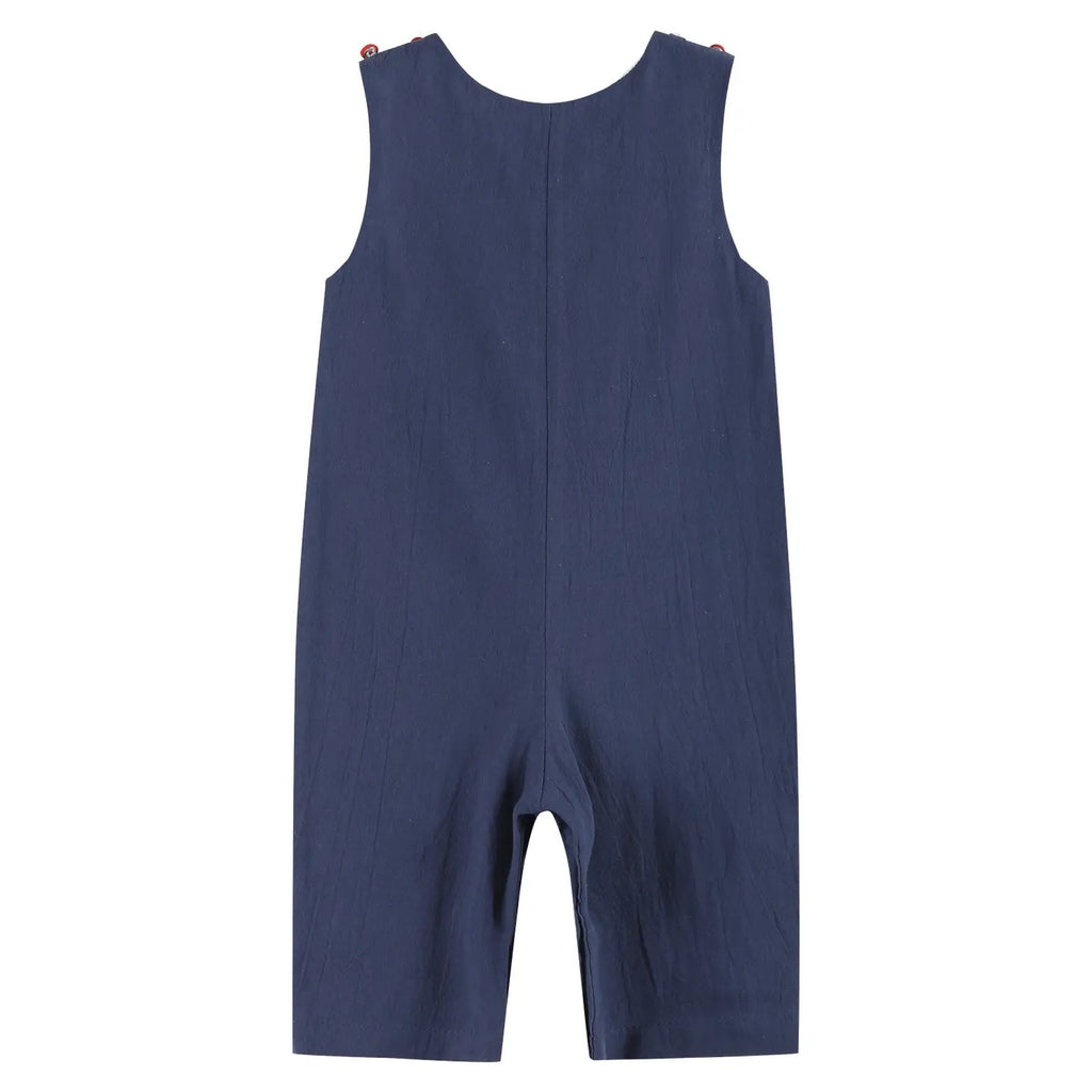Boy's Navy Santa Smocked Overalls 1-2 week tat