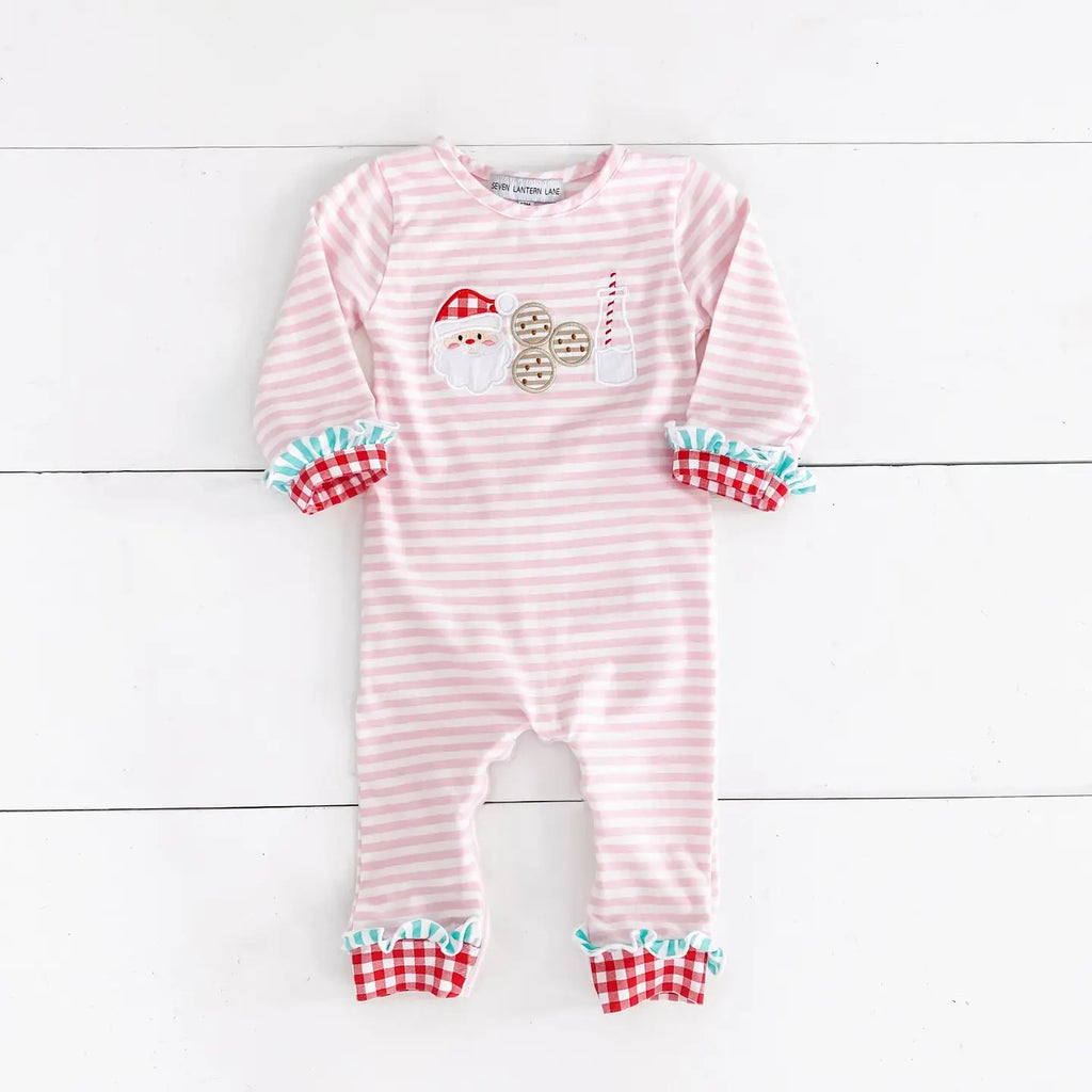 Girl's Pink Santa Cookies Smocked Outfit 1-2 week tat